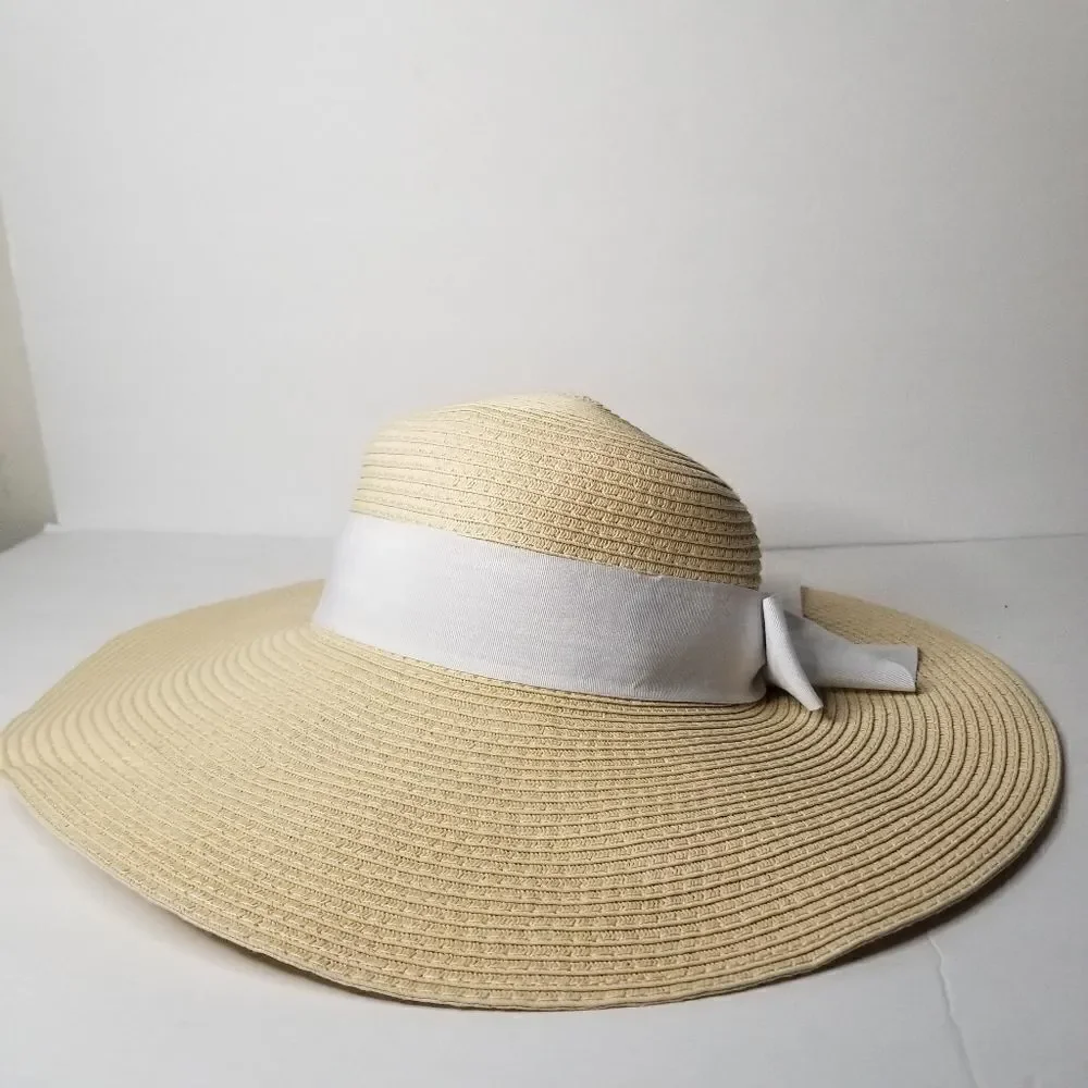 Sun hat beach vacation widebrim straw floppy hat one size Women's
